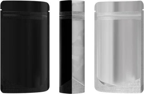Miniatura 2 de 100 bolsas de sellado con cremallera resellables de papel metálico de color transparente esmerilado para ventana (negro, soporte 2 onzas)