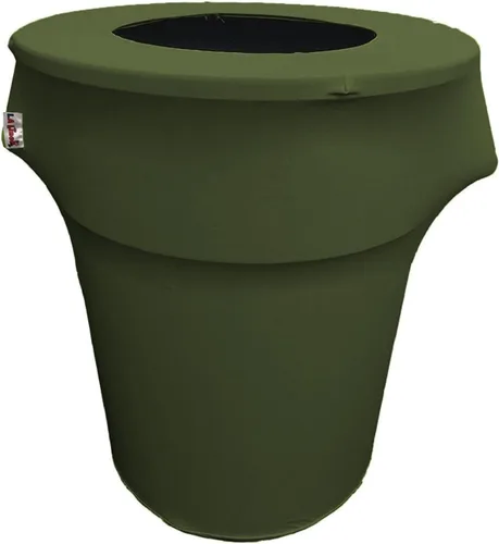 Miniatura 58 de LA Linen Cubierta para cubo de basura ajustable de elastano elástico de 32 galones, cubierta redonda para contenedor de residuos, decoración de Gris