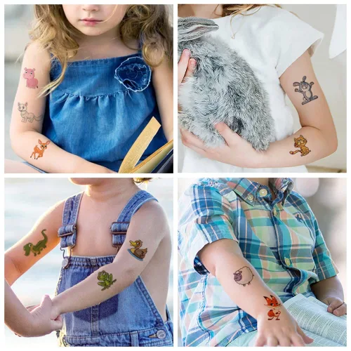 Miniatura 6 de 30 hojas (210 piezas) animales, tiburón, autos, tatuajes temporales impermeables para niños, tatuajes de estilos mixtos de dibujos animados