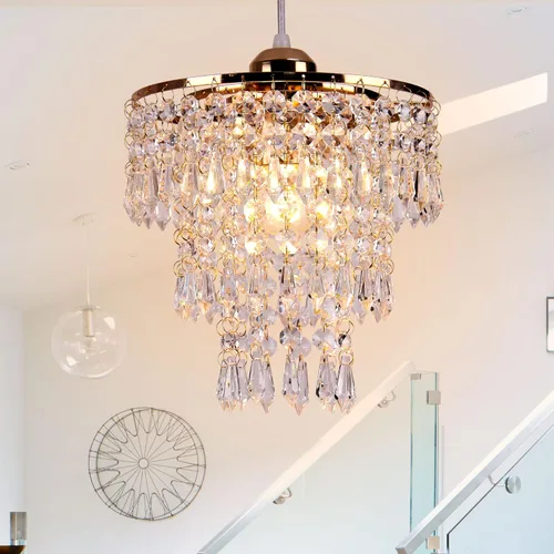 Miniatura 14 de Lámpara de techo de cristal de 3 niveles con colgante de cristal, decoración para pasillo, comedor, sala de estar, dormitorio, casquillo E26, cromado