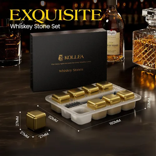 Miniatura 3 de Kollea piedras para whisky, juego de 8 piedras de acero inoxidable dorado para enfriar whisky, cubos de hielo reutilizables para bebidas, accesorios