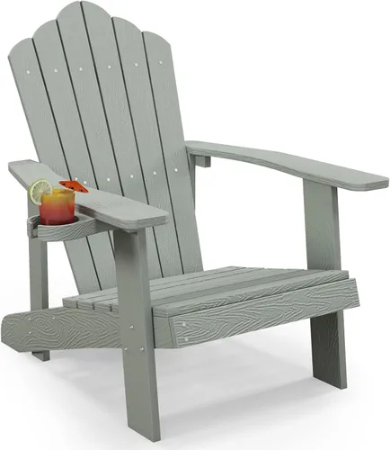 Miniatura 12 de Tangkula Silla Adirondack de gran tamaño, sillas de patio con soporte ajustable para tazas, sillones con caderas y listones, resistente a