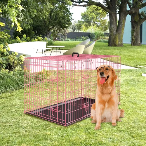 Miniatura 24 de PayLessHere - Jaula grande para perros y perrera para perros medianos y grandes, de metal, con doble puerta, plegable, para viajes, interior y Azul