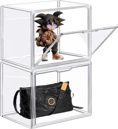 Miniatura 6 de Attelite - Vitrina de exhibición de acrílico transparente, caja de almacenamiento con puerta magnética, exhibidor de protección a prueba de polvo