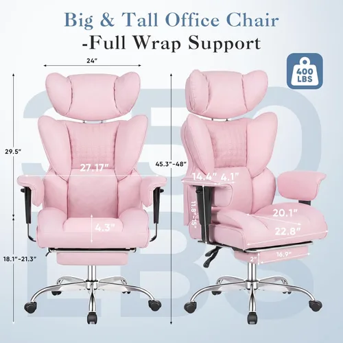 Miniatura 3 de DUMOS Silla de escritorio grande y alta para oficina en casa, silla de computadora para juegos, silla ergonómica ejecutiva con reposapiés, respaldo