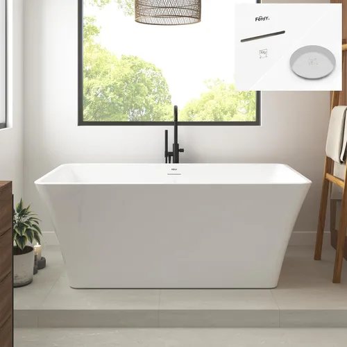 Miniatura 11 de FerdY Maui Bañera Independiente de 67" Elegante Bañera de Remojo Independiente, Blanco Brillante, Certificado cUPC, Conjunto de Drenaje y Drenaje