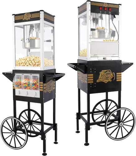 Miniatura 12 de Carro de máquina de palomitas de maíz de 10 onzas, máquina para hacer palomitas con rueda y hervidor de acero inoxidable que hace hasta 40 tazas