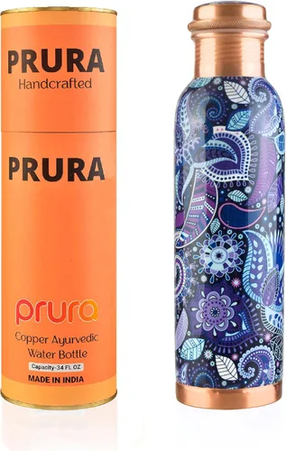Miniatura 35 de Botella de agua de cobre con estampado puro, a prueba de fugas, recipiente de cobre ayurvédico para deportes, gimnasio, aire libre, yoga, beneficios