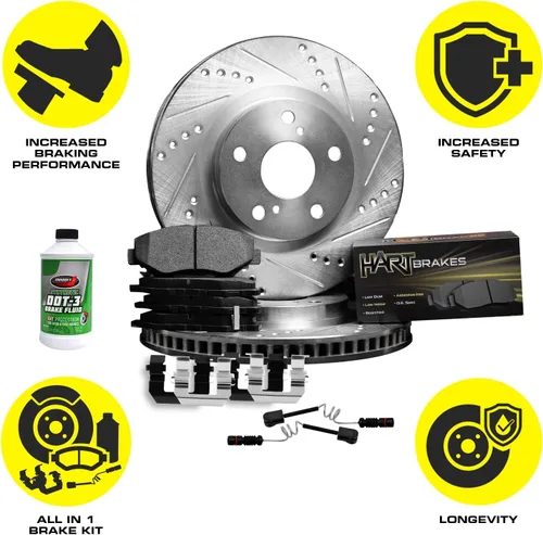 Miniatura 4 de Hart Brakes Kit de frenos delanteros y rotores Pastillas de freno delantero Rotores y pastillas de freno Pastillas y rotores semimetálicos