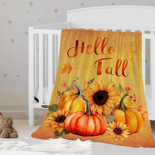 Miniatura 26 de YeeJu Manta decorativa de otoño, tamaño Queen, para Acción de Gracias, cosecha de otoño, lindas calabazas, para cama, sofá, grande, suave, Otoño-01