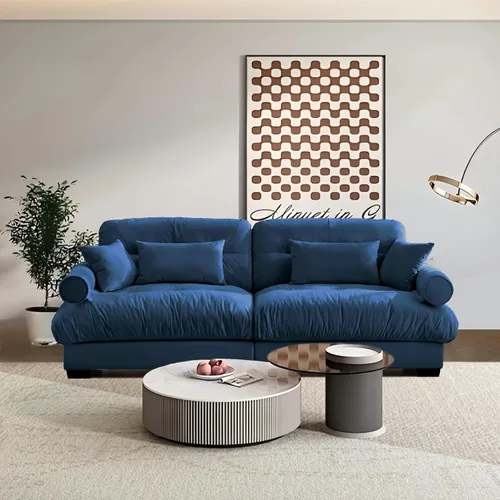 Miniatura 4 de SoarFlash Moderno sofá reclinable de terciopelo para sala de estar, sofá biplaza para apartamento, sofá de almacenamiento con marco de madera Azul