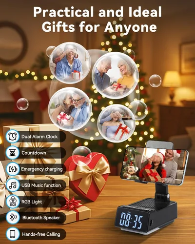 Miniatura 2 de Regalos del día del padre para papá, regalos de cumpleaños para hombres, soporte de teléfono 7 en 1, altavoz Bluetooth con reloj despertador