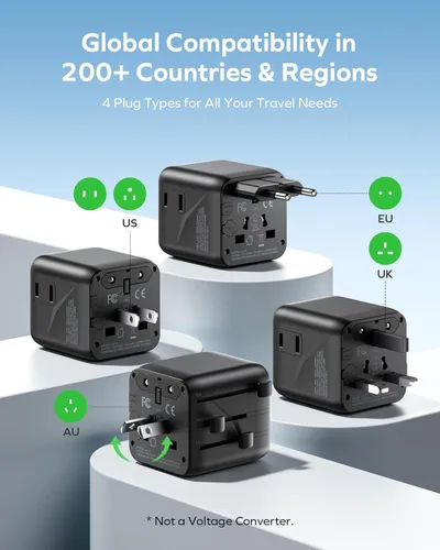 Miniatura 2 de MOMAX Mini Adaptador Universal de Viaje Mundial, 2 AC, Adaptador de Enchufe de Viaje Europeo Completo Reino Unido, Elementos Esenciales de Viaje