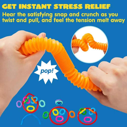 Miniatura 2 de JOYIN Paquete de 18 Pop Tubes, Juguetes Sensoriales (Pequeños) Juguetes Fidget Recuerdos de Fiesta - 9 Colores, Aprendizaje Creativo y Diversión