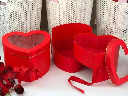 Unikpackaging - Caja de 2 niveles con forma de corazón para flores de lujo y arreglos de regalo, con tapa, tamaño 9 x 8 x 6.5 pulgadas, caja de Rojo