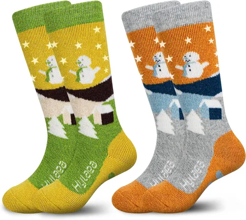 Hylaea Calcetines de esquí de lana merino para niños, calcetines térmicos cálidos hasta la rodilla para patinaje de snowboard para niños y niñas