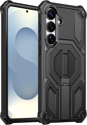 Miniatura 19 de Funda magnética para Samsung Galaxy S24 FE con soporte y protector de pantalla [compatible con Magsafe] antideslizante, cuerpo completo, doble capa