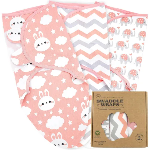 Miniatura 18 de Mantas para envolver para recién nacidos – Juego de 3 mantas para bebé de 0-3 meses – Saco de dormir ajustable – Envuelto suave de algodón orgánico