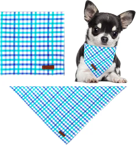 Miniatura 3 de Bandana de verano para perros, bufanda triangular de rejilla de algodón cómoda para perros medianos y grandes, pañuelo lavable para mascotas