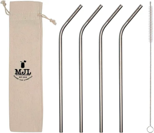 Miniatura 10 de Paquete combinado de pajitas delgadas de acero inoxidable dobladas para tarros Mason (paquete de 6 + cepillo de limpieza + bolsa de tela)