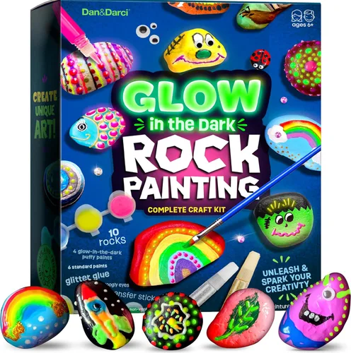 Dan&Darci Kit de pintura de roca para niños, brilla en la oscuridad, regalos de Navidad, artes y manualidades para niños y niñas de 6 a 12 años,