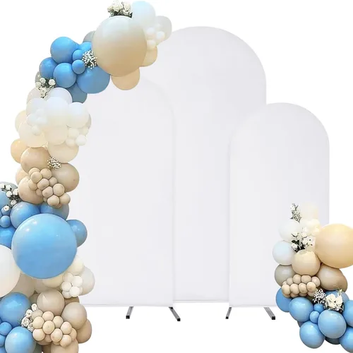 Miniatura 17 de Juego de 3 fundas de elastano ajustables para arco de boda, color beige, cubierta de fondo para arco de Chiara, parte superior redonda, para boda