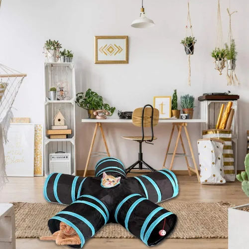 Miniatura 6 de Juguete de túnel para gatos de 5 vías, plegable para gatos, casa de juegos para mascotas, tubo con bolsa de almacenamiento para gatos, cachorros