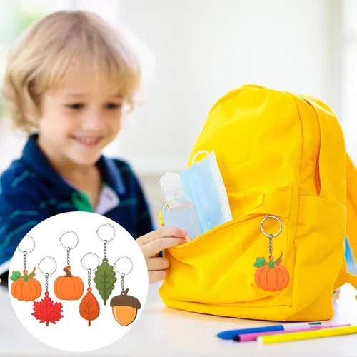 Miniatura 5 de Geetery 36 llaveros de fiesta de Acción de Gracias, regalos a granel, llaveros de calabaza de otoño, hojas, regalos de agradecimiento, llavero a