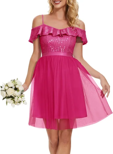 Miniatura 5 de Wedtrend Vestido de lentejuelas para mujer, vestido semiformal brillante con tirantes delgados, vestido corto de graduación con purpurina