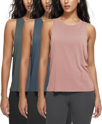 Miniatura 19 de ODODOS Paquete de 3 camisetas sin mangas sueltas para mujer, camisetas sin mangas para gimnasio, atletismo, entrenamiento, camisetas de yoga