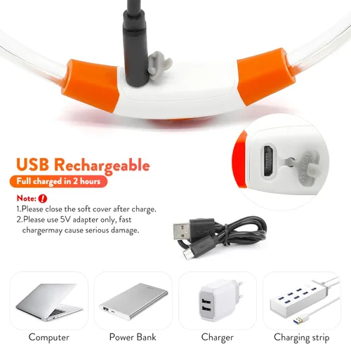 Miniatura 5 de Vizpet - Collares para perros pequeños, collar ajustable con luz LED, recargable por USB, collar de seguridad brillante para gatos y perros (naranja)