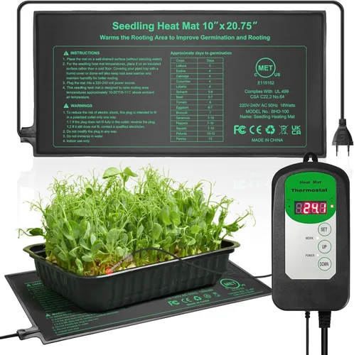Miniatura 13 de Bestio Juego combinado de tapete térmico de plántulas con termostato, 10 x 20.75 pulgadas, certificado UL y MET, tapete de calefacción para plantas