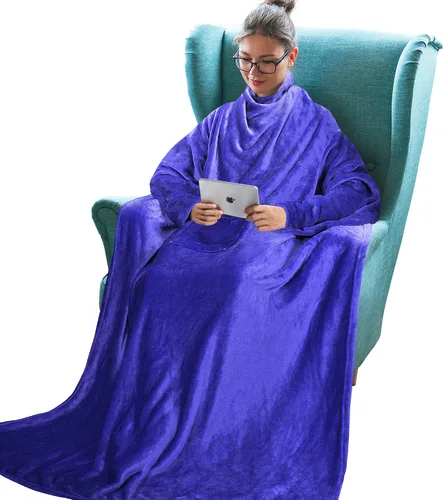 Miniatura 13 de Tirrinia Manta de Forro Polar Vestible con Capucha y Mangas para Adultos Mujeres y Hombres, Súper Suave Cómoda de Felpa Funcional Manta de TV Throw