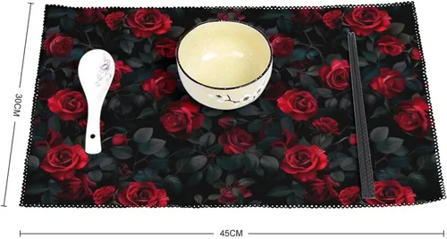 Miniatura 2 de Red Rose Placemats Set of 6 Resistant Table Mats Washable Place Mats for Dinner Party Table Decoration