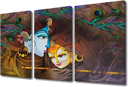 Miniatura 30 de Pintura india hindú Dios Señor Krishna imágenes sobre lienzo, arte de pared de 3 piezas, arte de pared moderno, decoración del hogar para sala