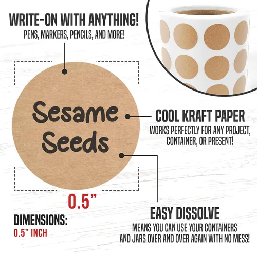 Miniatura 4 de Etiquetas de conservación solubles de MESS, 1.27 cm de diámetro, paquete de 200 – Adhesivos removibles de papel kraft para tarros de mermelada