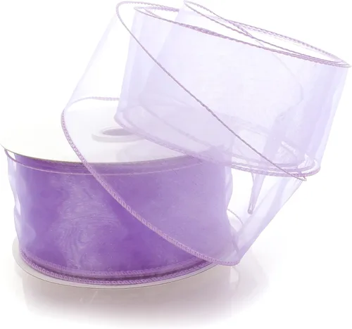 Miniatura 16 de Cinta de organza transparente con alambre de 2.5 pulgadas, color plateado de 10 yardas