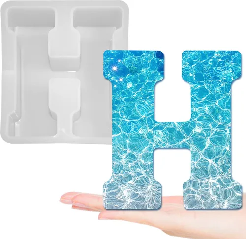 Miniatura 26 de Moldes de letras grandes de 7 pulgadas para resina, molde de fundición epoxi del alfabeto mayúscula 3D de la A a la Z, molde de silicona para velas