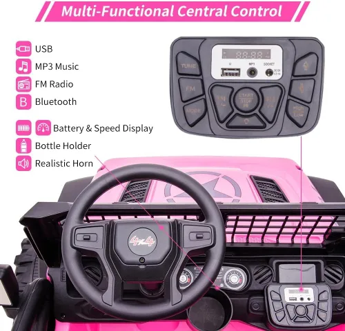 Miniatura 3 de Coche eléctrico de 24V para niños de 2 asientos con control remoto, 2 motores de 120W con batería, asientos extra grandes de 20" + ruedas XL