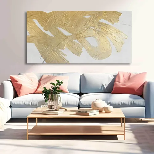 Miniatura 7 de Arte de pared abstracto dorado blanco y dorado pintura enmarcada moderna obra de arte con textura para sala de estar oficina comedor cuadros 24x48