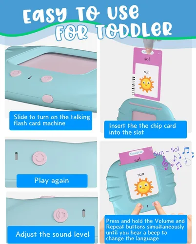 Miniatura 6 de Tarjetas didácticas parlantes bilingües de 510 palabras en español e inglés para niños pequeños de 1 a 3 años, juguetes Montessori de aprendizaje
