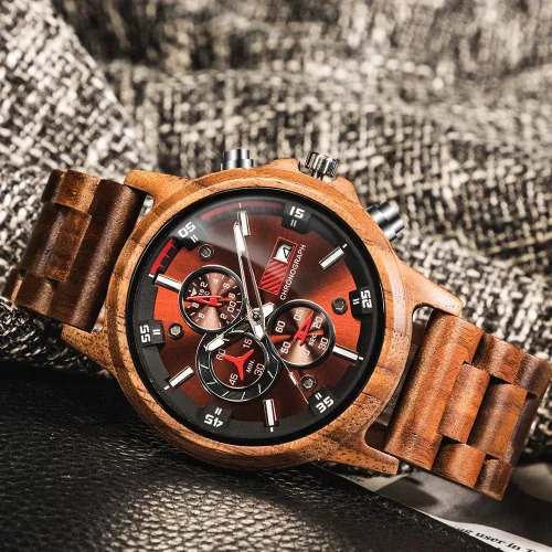 Miniatura 4 de Relojes de madera para hombre, relojes de pulsera casuales de cuarzo de madera para hombres, regalos