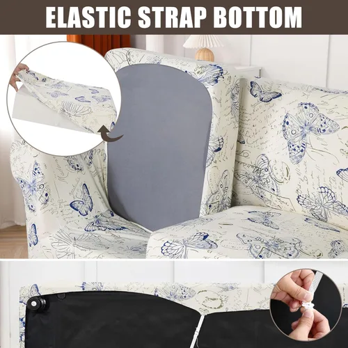 Miniatura 4 de SearchI - Funda de sofá elástica con estampado floral, 3 piezas, incluye 2 fundas de cojín independientes, protector lavable para muebles de sala