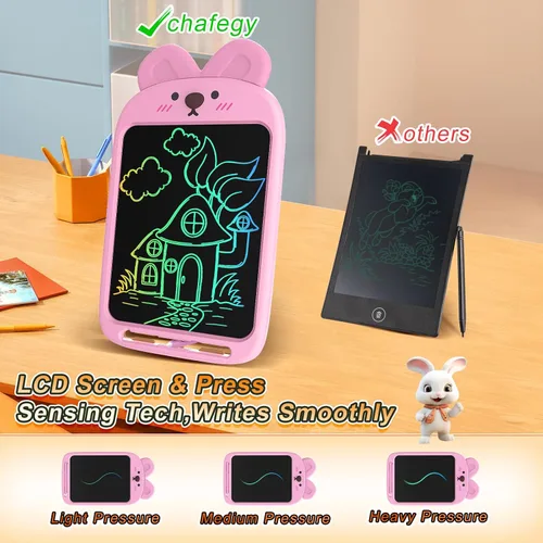 Miniatura 6 de Tableta de escritura LCD de 10 pulgadas, juguete de tablero de garabatos borrable, lindo bloc de dibujo de conejo para niños de 2 a 6 años, regalo