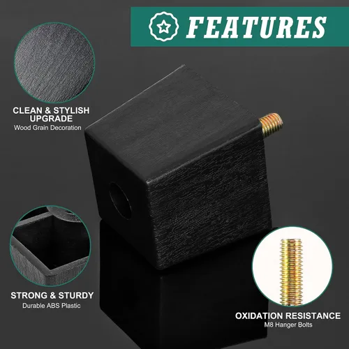 Miniatura 3 de Pernos de rosca métrica M8-1.25, patas de plástico para muebles, patas de sofá cuadradas negras de 2 pulgadas con tuercas de placa, repuesto