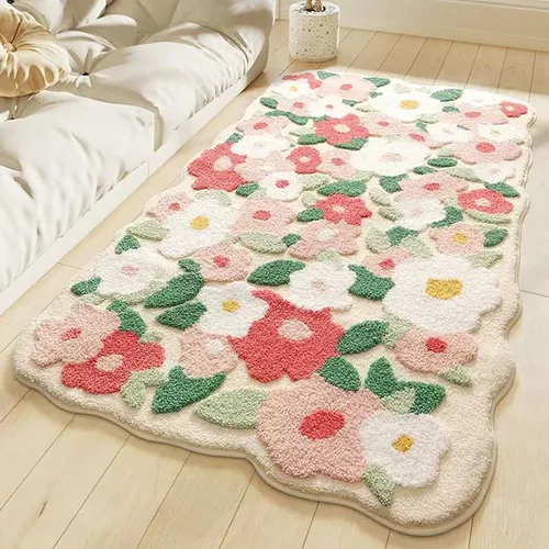 Miniatura 17 de Alfombra de musgo estéreo 3D irregulares con flores naturales, margaritas y musgo, para sala de estar, dormitorio, decoración estética del hogar