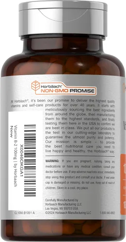 Miniatura 3 de Horbäach Vitamina B2 100 mg 180 cápsulas Suplemento de riboflavina Sin OMG y sin gluten