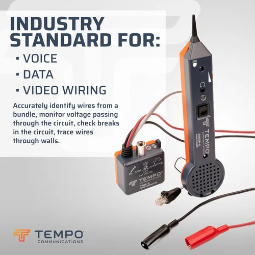 Miniatura 9 de TEMPO 200EP-G trazador de cables profesional con sonda, conector para auriculares, linterna, LED, punta conductora, toner de cables y rastreador