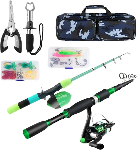 Combo de caña de pescar familiar, 2 piezas portátil para padres e hijos, kit de pesca de viaje de 6.89 pies y 4.92 pies, carrete de pesca