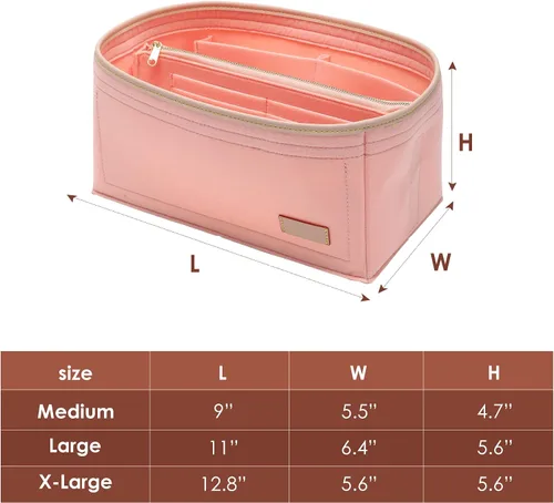 Miniatura 7 de KESOIL Inserto organizador de bolso para bolsos, Fit Speedy 30 Neverfull Felt Tote Insert con Base Shaper Zipper Bag en bolsa (rosa fieltro, grande)